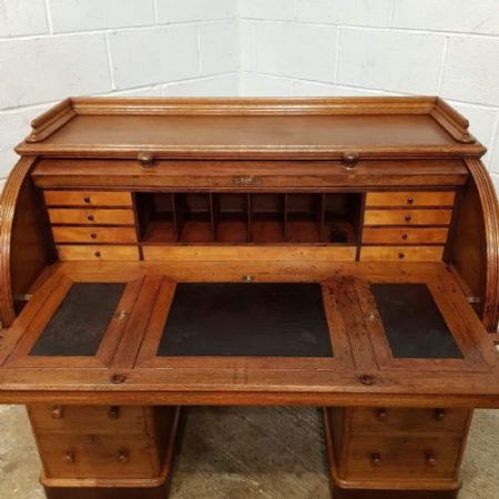 Viktorianischer Eichen Zylinderfront Schreibtisch Massivholz antik ca 1880