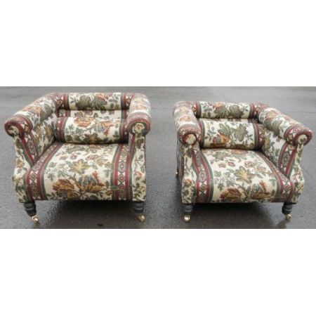 Edwardianisches Paar gepolsterte Sessel Massivholz antik ca 1890