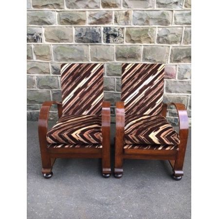 Paar Art Deco Eichen Liegesessel Massivholz antik ca 1930