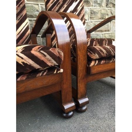 Paar Art Deco Eichen Liegesessel Massivholz antik ca 1930