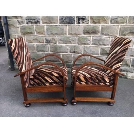 Paar Art Deco Eichen Liegesessel Massivholz antik ca 1930