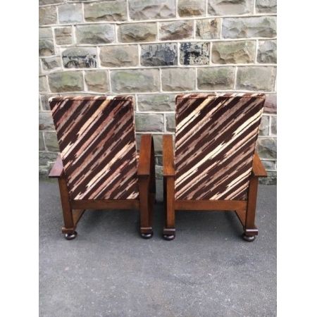 Paar Art Deco Eichen Liegesessel Massivholz antik ca 1930