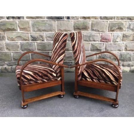 Paar Art Deco Eichen Liegesessel Massivholz antik ca 1930