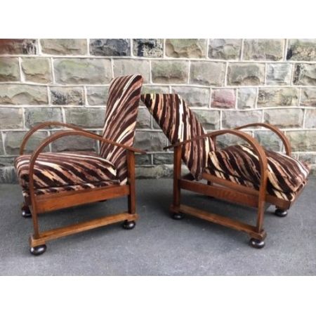 Paar Art Deco Eichen Liegesessel Massivholz antik ca 1930