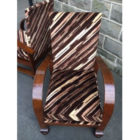 Paar Art Deco Eichen Liegesessel Massivholz antik ca 1930