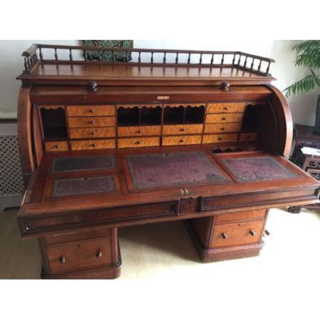 Viktorianischer Mahagoni Zylinder Schreibtisch Massivholz antik ca 1880