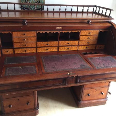 Viktorianischer Mahagoni Zylinder Schreibtisch Massivholz antik ca 1880