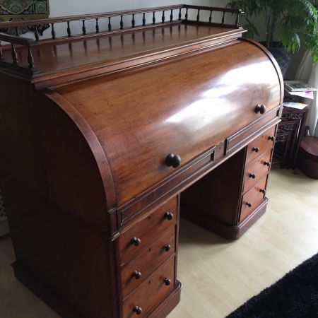 Viktorianischer Mahagoni Zylinder Schreibtisch Massivholz antik ca 1880