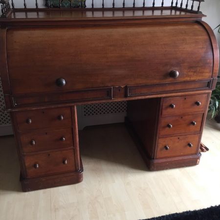 Viktorianischer Mahagoni Zylinder Schreibtisch Massivholz antik ca 1880