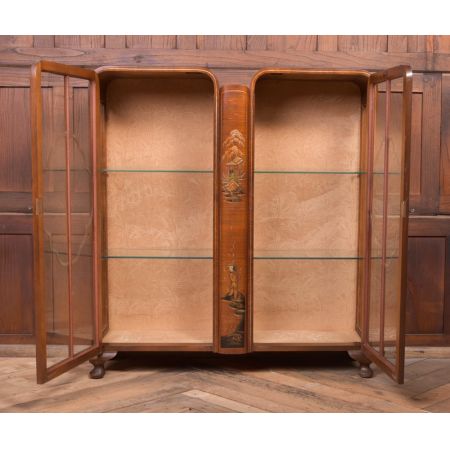 walnut chinoiserie decorated display cabinet