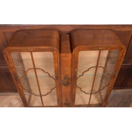 walnut chinoiserie decorated display cabinet