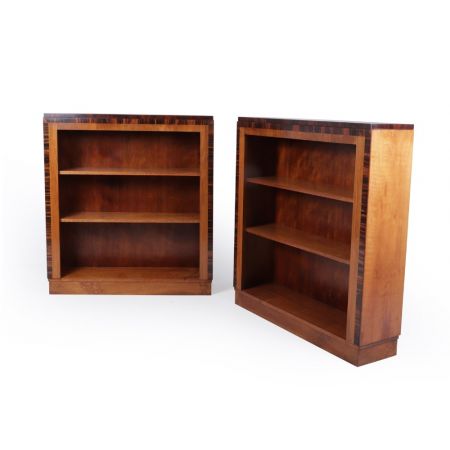 Art Deco Paar Nussbaum Bücherregale Massivholz antik ca 1930