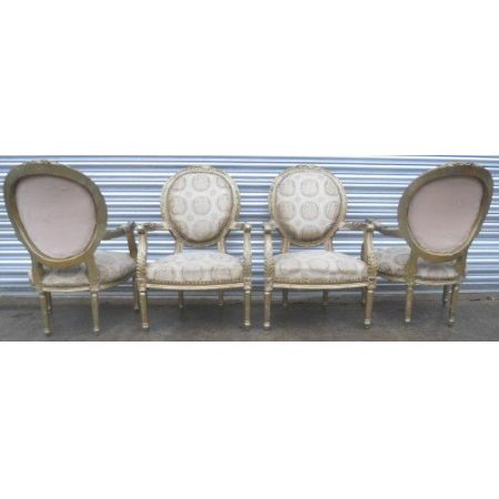 Set von vier vergoldeten Salonsesseln Massivholz antik ca 1910