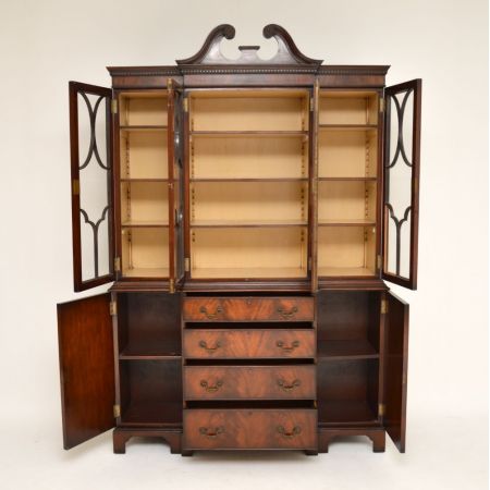 antiker Breakfront-Bücherschrank im Chippendale-Stil Mahagoni Massivholz 1920