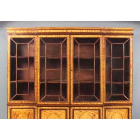 Antiker Breakfront-Bücherschrank aus massivem Buchsbaum- und Ebenholz