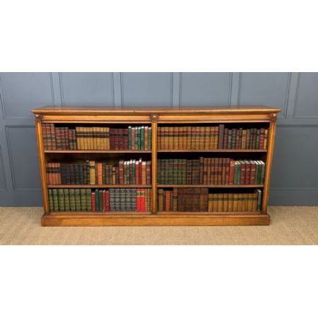 Langes viktorianisches Bücherregal aus goldener Eiche