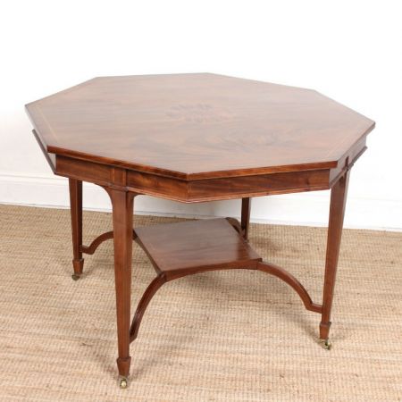 antiker, achteckiger Esstisch Mahagoni Ebenholz Massivholz 1880