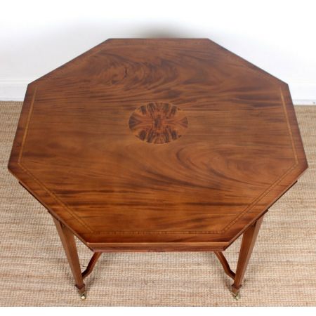 antiker, achteckiger Esstisch Mahagoni Ebenholz Massivholz 1880