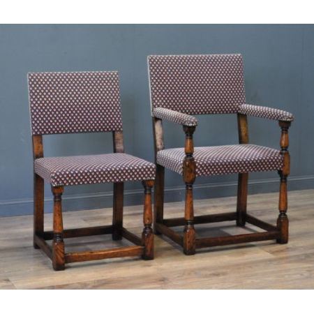 antikes Set aus sechs 6 geschnitzten Eichenküchenstühlen