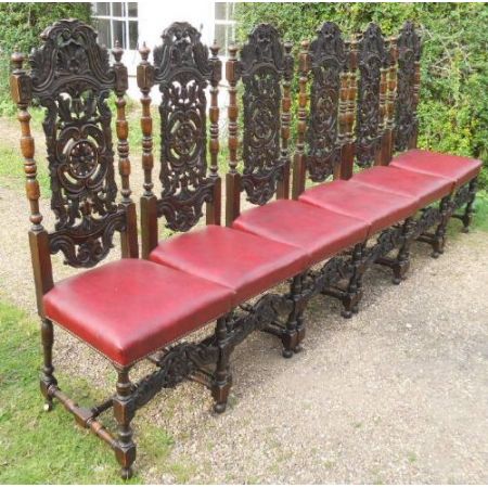 Set aus sechs viktorianischen, geschnitzten Eichenstühlen
