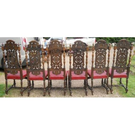 Set aus sechs viktorianischen, geschnitzten Eichenstühlen