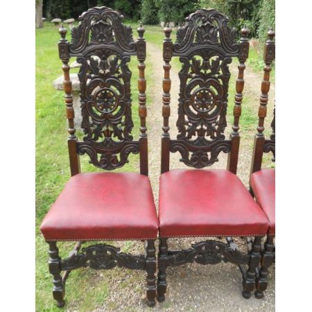 Set aus sechs viktorianischen, geschnitzten Eichenstühlen