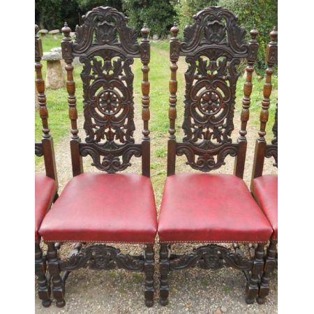 Set aus sechs viktorianischen, geschnitzten Eichenstühlen