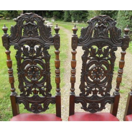 Set aus sechs viktorianischen, geschnitzten Eichenstühlen