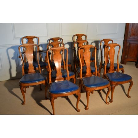 Set aus 10 dekorativen Esszimmerstühlen im Queen Anne Stil in fantastischem Zustand, ca. 1880