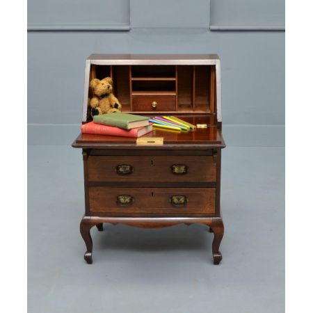 Seltener Kinderschreibtisch aus Mahagoni mit Intarsien, antik, 19. Jahrhundert