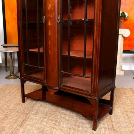 Antiker glasierter Display Bücherschrank aus Mahagoni im Jugendstil