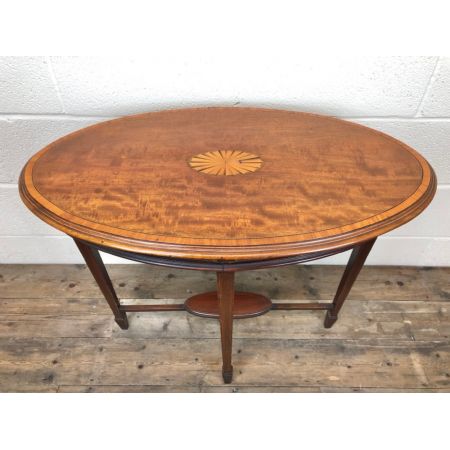 Antiker, ovaler Inlaid-Beistelltisch aus Mahagoni