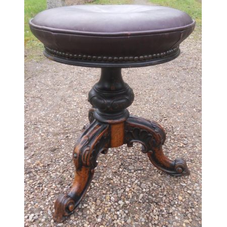 Antiker viktorianischer Stativ Klavierhocker aus Walnuss