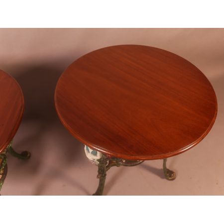 seltenes, antikes Tischchen mit Tischplatte aus Mahagoni Massivholz Gusseisen 1860