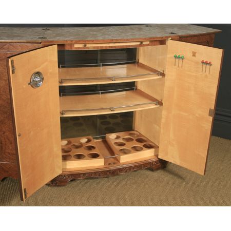 Antike englische Art-Deco Cocktailbar aus Walnussholz mit Bowfront