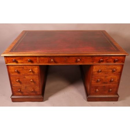 Antiker viktorianischer Mahagoni-Partnerschreibtisch um 1860