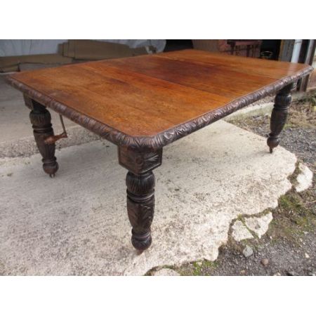 Antiker viktorianischer Esstisch mit Ausziehmechanismus aus Eichenholz