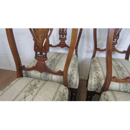 Vier antike edwardianische Inlay Stühle aus Walnussholz