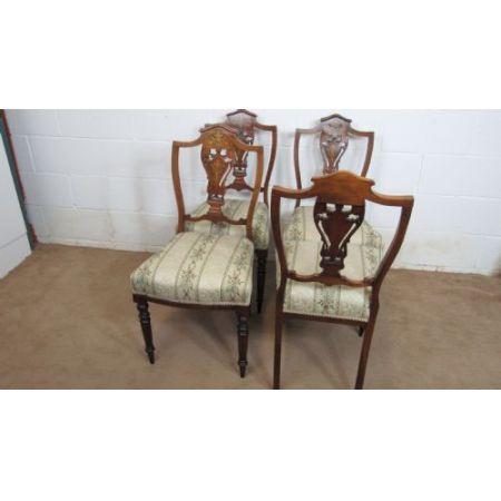 Vier antike edwardianische Inlay Stühle aus Walnussholz