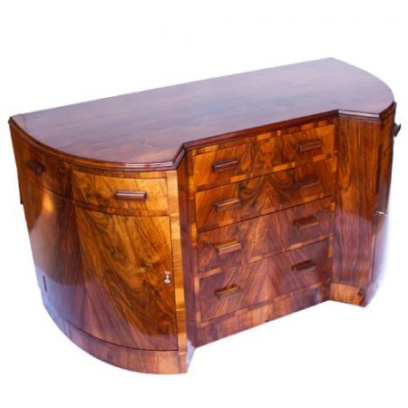 Antikes Art Deco Demi-Lune Sideboard aus England um 1930