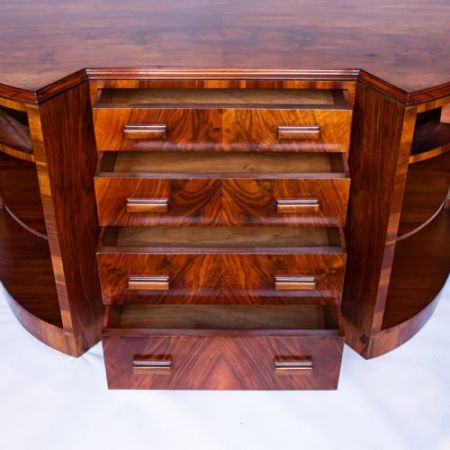 Antikes Art Deco Demi-Lune Sideboard aus England um 1930