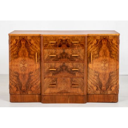 Hervorragendes Sideboard aus Walnussholz mit Art-Deco-Figur