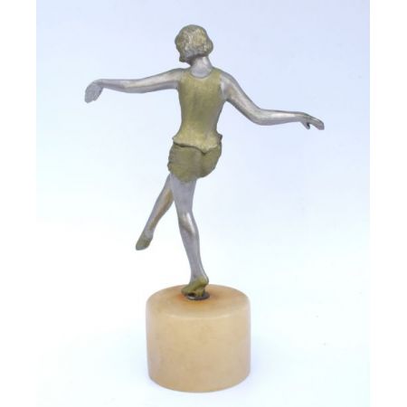 antike Art-Déco-Tänzerinnenfigur aus Zink vergoldet 1930