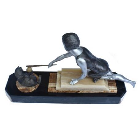 Französische Frauenfigur auf Marmorsockel 1930 antik