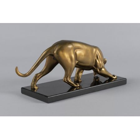 französische Art-Déco-Pantherskulptur aus Zink vergoldet 1930 antik
