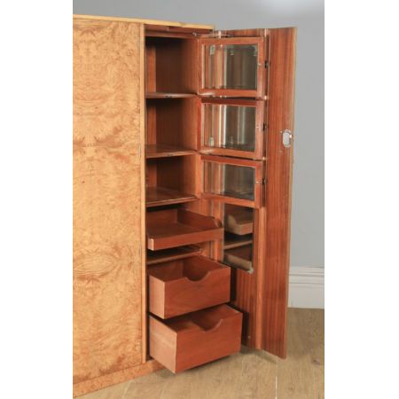 Sechsteiliges Schlafzimmerset im antiken englischen Art-Déco-Stil aus Wurzelnussholz Massivholz von M. P. Davis Furniture Manufacturers of London um 1930