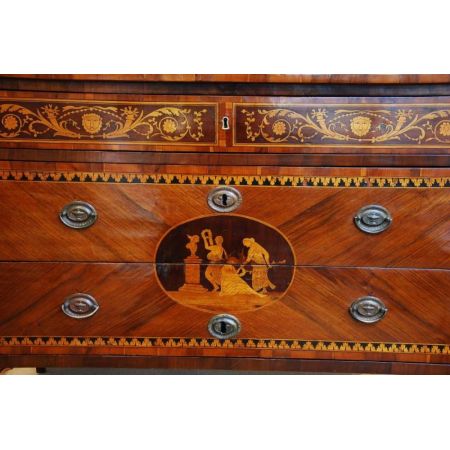 Premium! Italienische Kommode mit Intarsien aus Nussbaumholz Massivholz 18. Jh antik