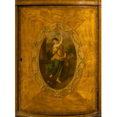 Premium! Antike demilune Kommode im Stil Kauffmanns aus Satinholz Massivholz 1880