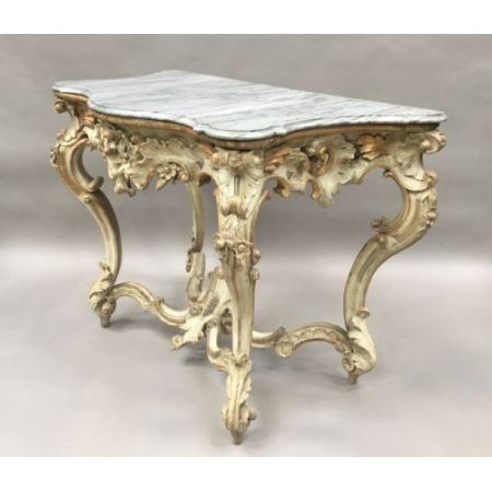 Premium! Italienischer Rokoko-Konsolentisch mit blautürkisfarbener Marmorplatte Massivholz um 1760 antik