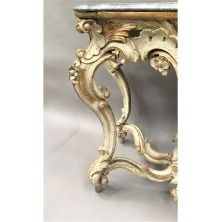 Premium! Italienischer Rokoko-Konsolentisch mit blautürkisfarbener Marmorplatte Massivholz um 1760 antik